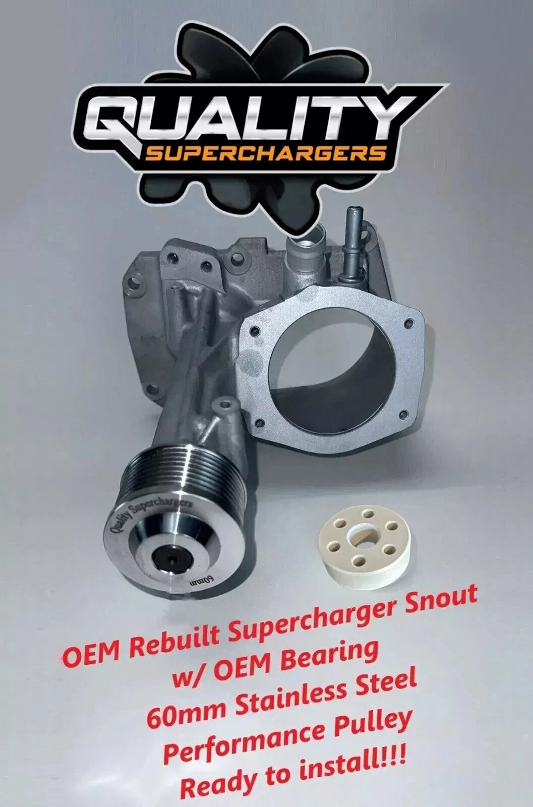 Rebuilt Supercharger Snout 5.0 Vacuum Actuator Land Rover Range Jaguar Griptec Pulley 2.35" 59.6mm 2010 -2013